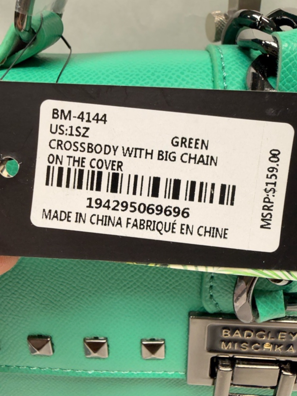 Badgley Mischka Mint Green Vegan Leather Studded Top-Handle Satchel NWT - Picture 4 of 6